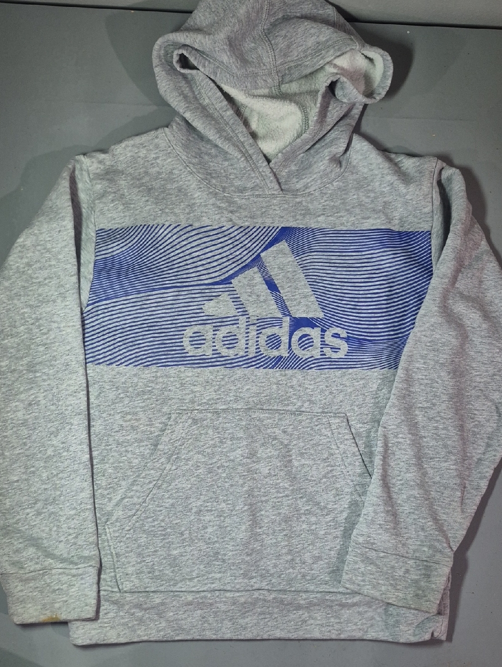 adidas Gray Hoodie with Blue Logo Panel